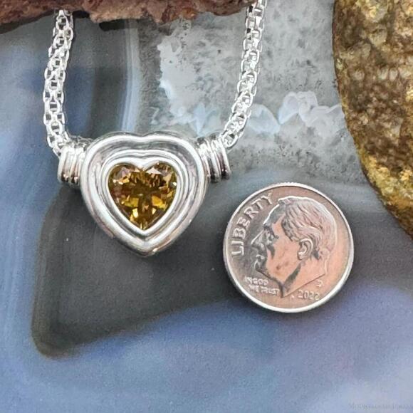 Carolyn Pollack Sterling Silver Faceted Citrine Slide Heart Pendant W/Necklace - Picture 8 of 10